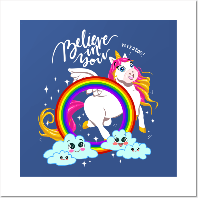 Winged Unicorn Playing Peekaboo Wall Art by RAWRTY ANIMALS